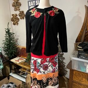 ECI Floral Maxi Skirt with Red and Black